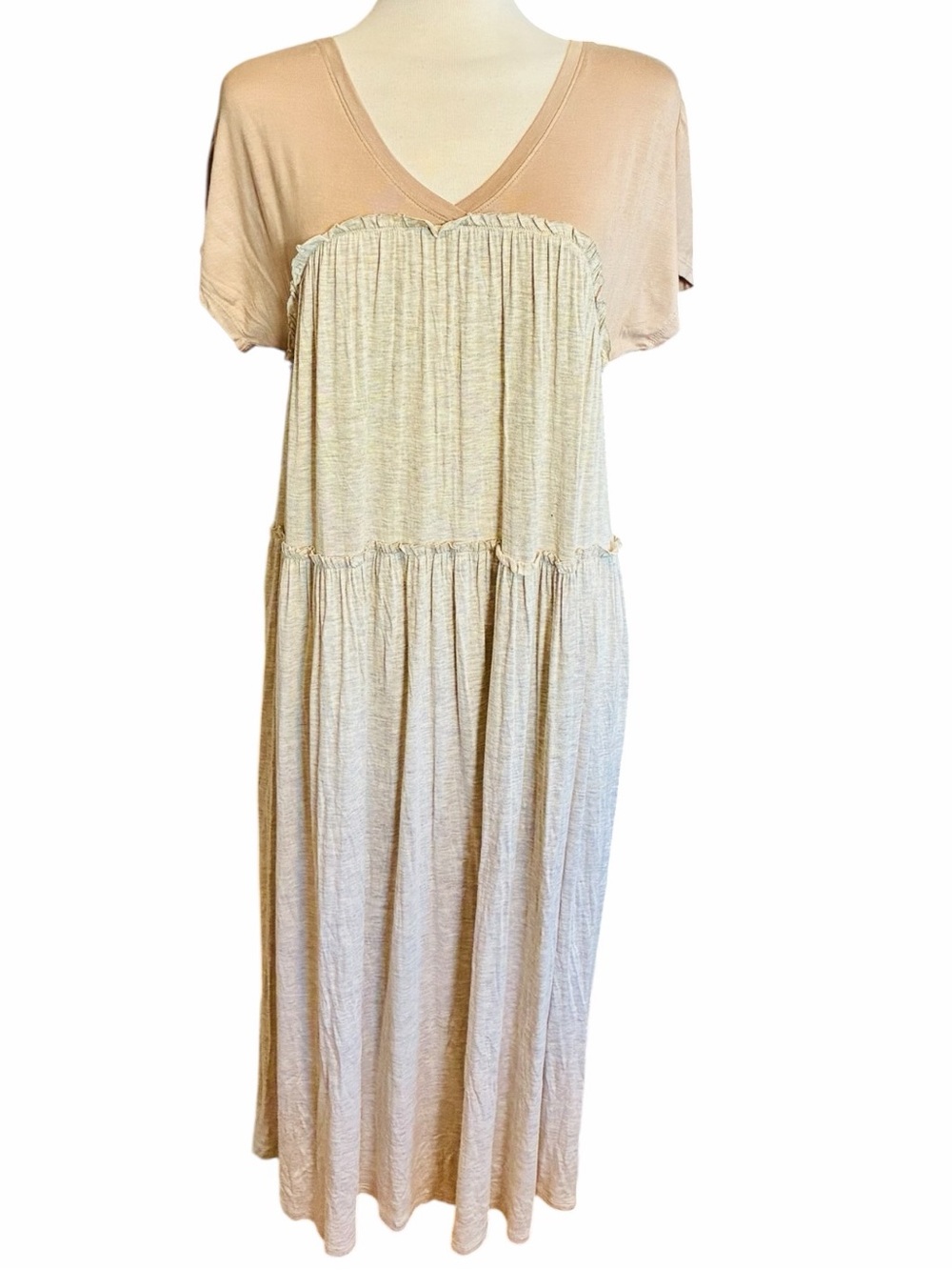 saturday sunday Anthropologie Two Tone Short Sleeve Tiered Maxi Dress Women's XS